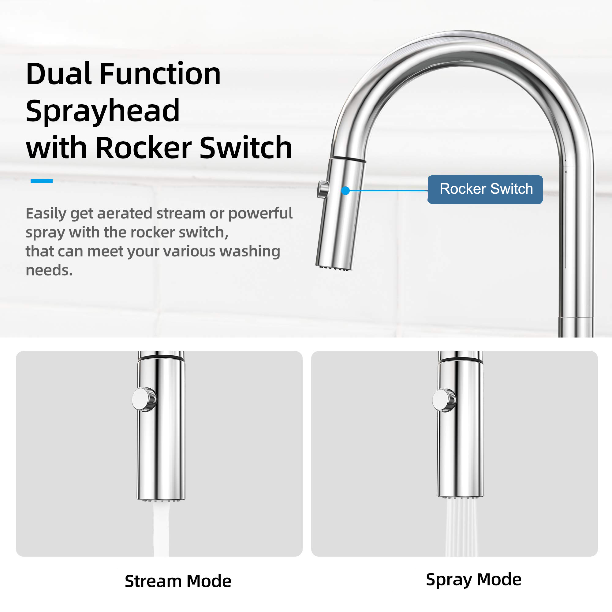 Aquacubic Modern cUPC NSF Chrome Finish dubbel funktion Diskbänksblandare med Pull Down Sprayer AF6842-5