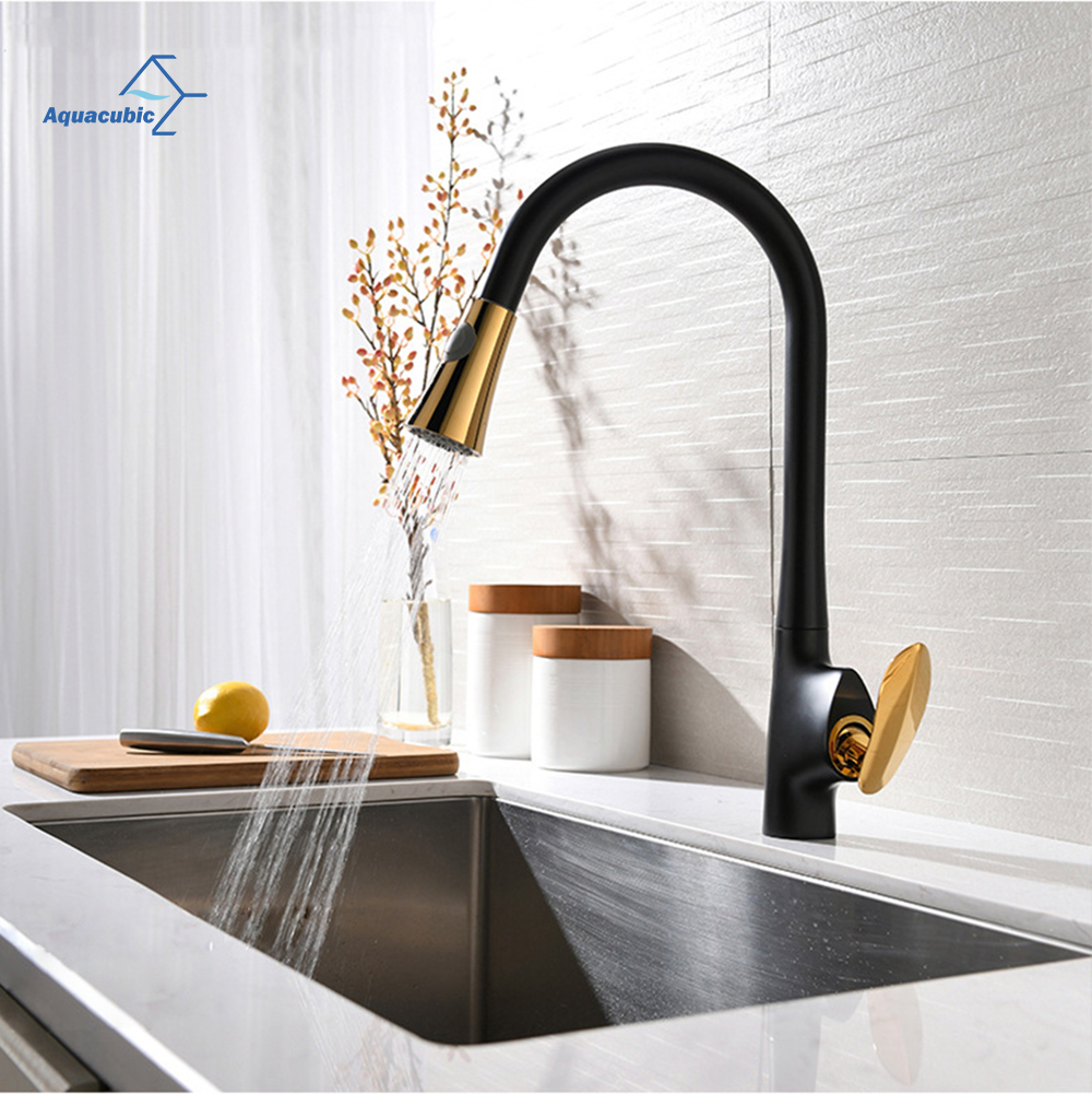 Aquacubic Graceful Style Black & Chrome Köksblandare med Utility Pull Out och Down Sprayer