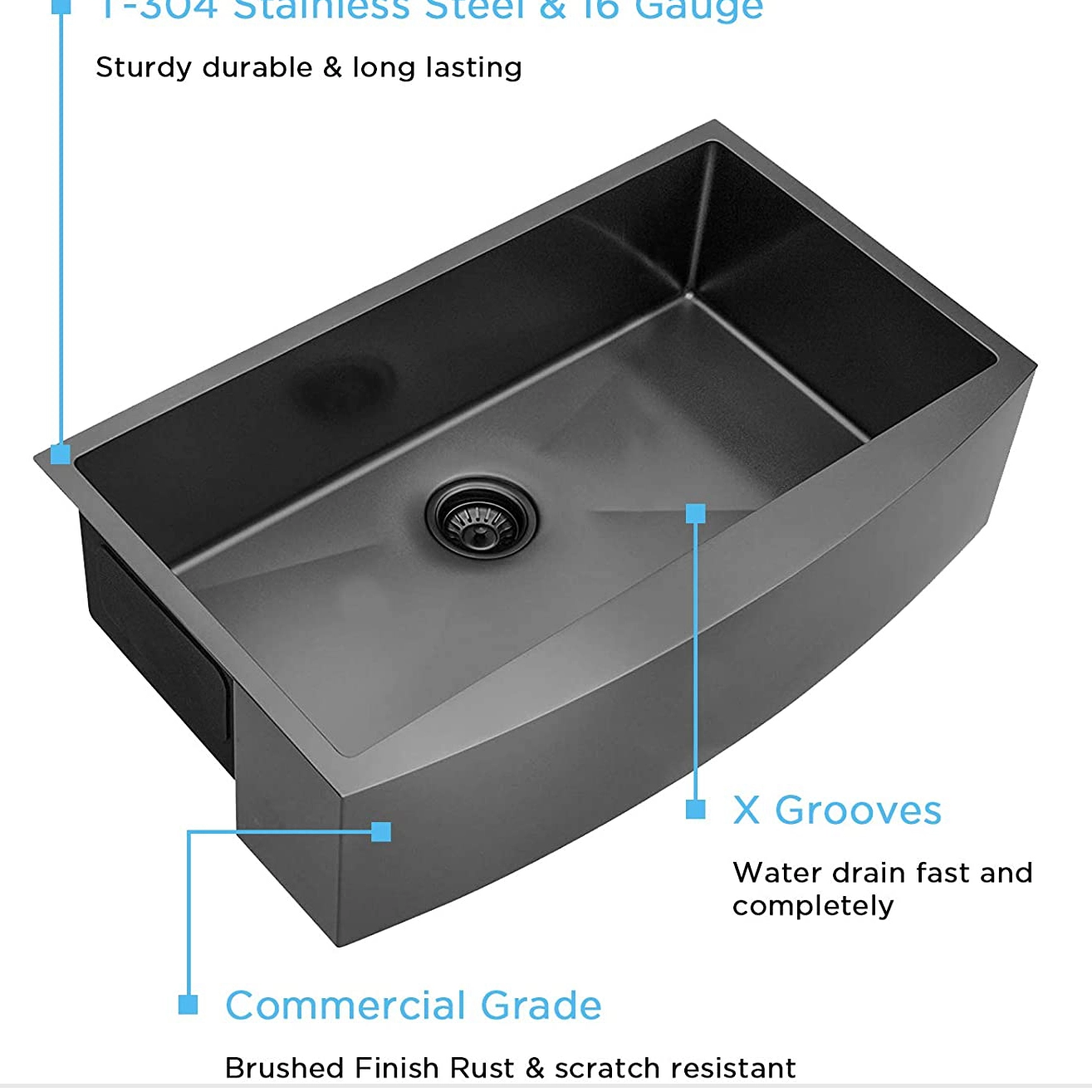 Aquacubic CUPC-certifierad Gunmetal Black Single Bowl Farmhouse Diskbänk