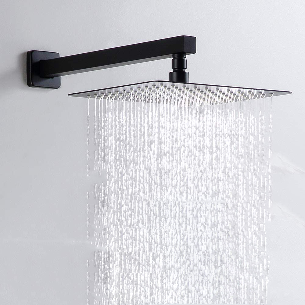 Aquacubic 12-tums fyrkantig mattsvart väggmonterad regnduschbadkar Duschkranset med badkarspip
