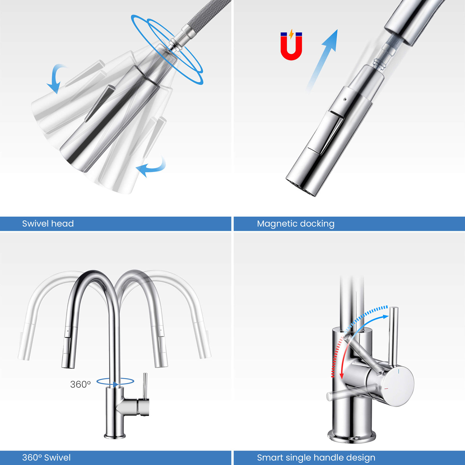 Kökskranar Pull Out Pull Down Köksblandare Diskho Chrome upc Kran Modern diskho Köksblandare med spruta