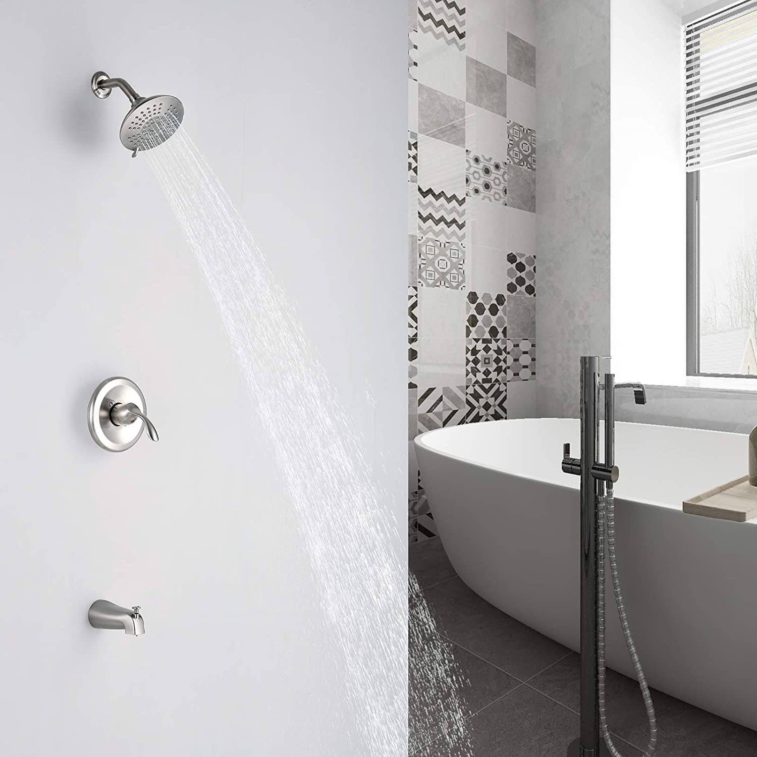 Aquacubic duschsystem Väggmonterat badkar och duschkranar set med tryckknappsavledare