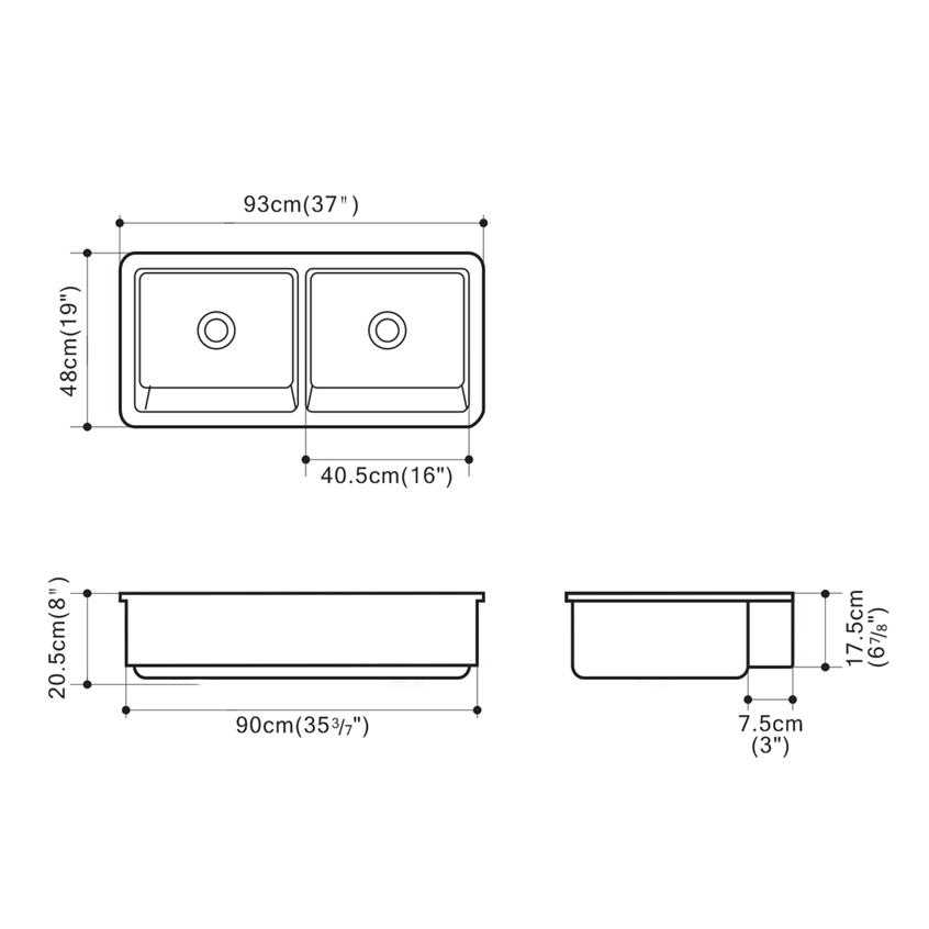 American UPC Standard Large 37' x 19' White Fireclay Farmhouse Undermount Dubbelskål Förkläde Keramisk diskbänk