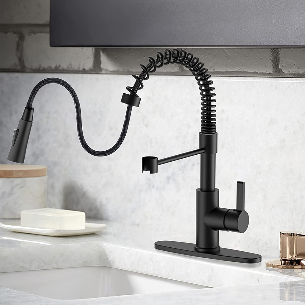 Aquacubic cUPC Single Handle Single Hole Matte Black Pull Down Spring Köksdiskblandare/kran