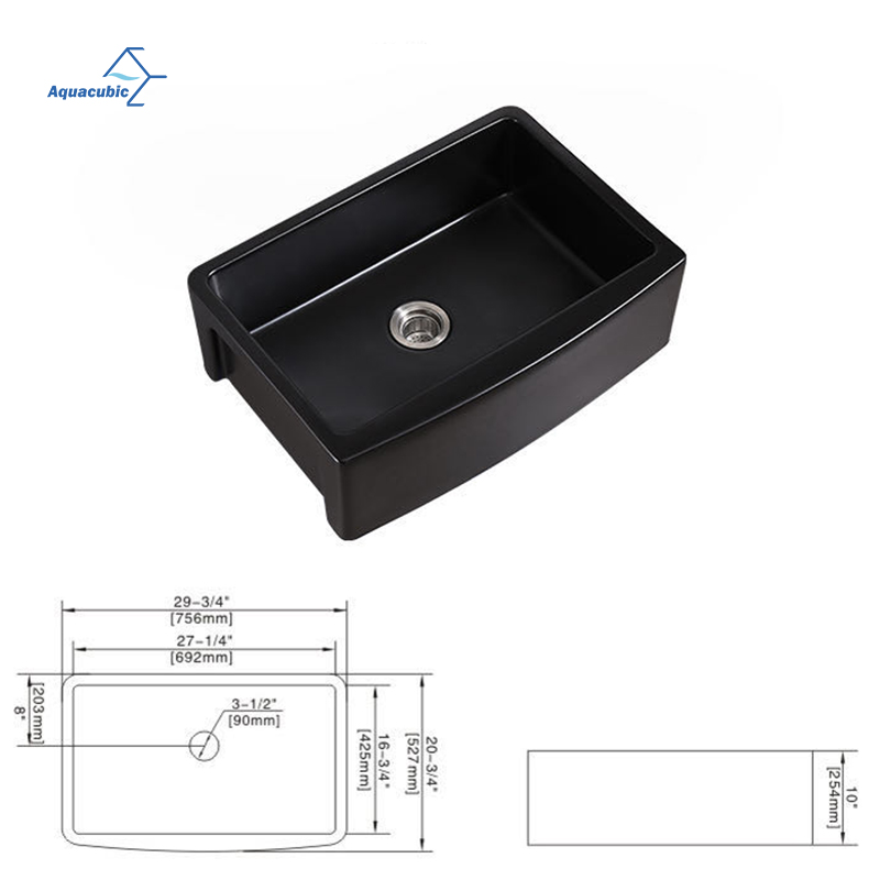 Enkelskål Farmhouse Köksdiskbänk Svart 30' LX 21' W Keramiskt förkläde fram Köksdiskbänk Farmhouse Handfat