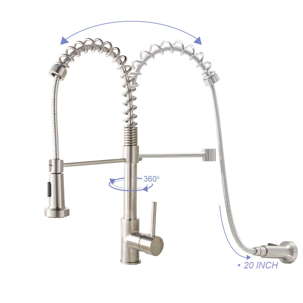 Mässing Body Borstad Nickel Pull Down Kökskran med Pull Spring