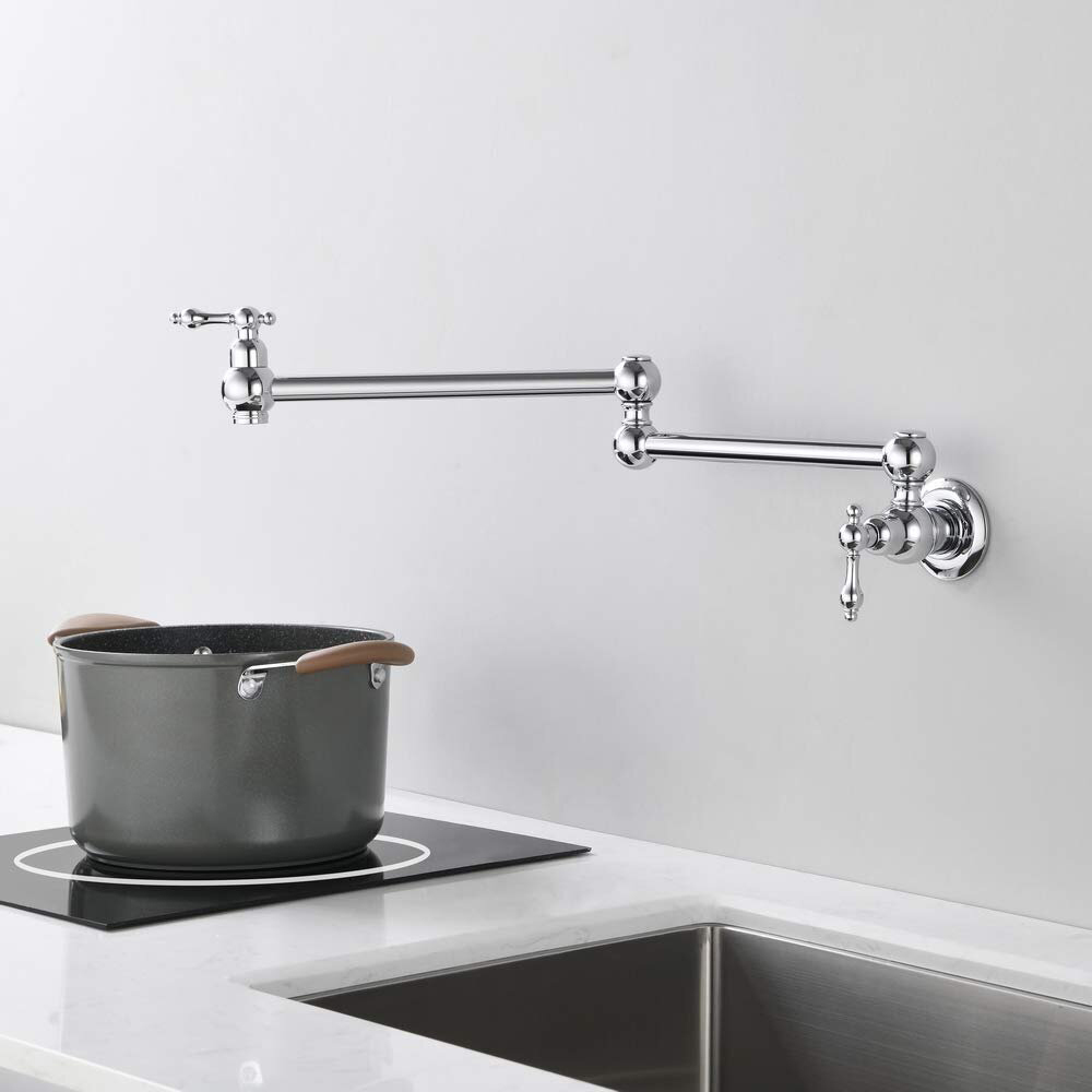 Aquacubic kran Traditionell rostfritt stål Grytfyllare kran Borstad nickel, Delta Pot Filler, Farmhouse Pot Filler kran Väggfäste, Potfiller, Mässingskonstruktion