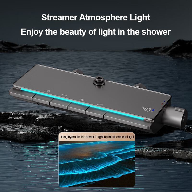 Högtrycksduschsystem Termostatisk LED Temperaturdisplay 4 Funktion Piano Key Shower Set