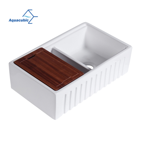 Aquacubic CUPC Fireclay 50/50 Dubbelskål Förkläde-Front Kök Arbetsstationer Diskbänk med tillbehör